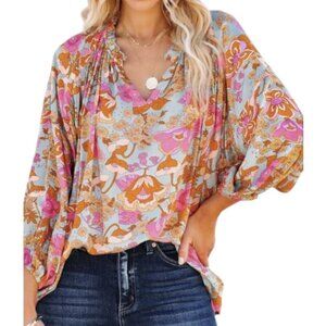 Entro Floral Ruched Sleeve Blouse - Size S